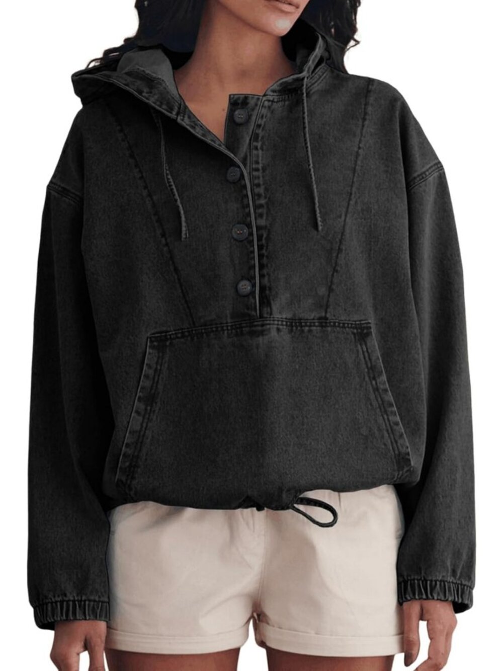 Stylish Women's Denim Hoodie Jacket - Casual Pullover with Hood for Everyday